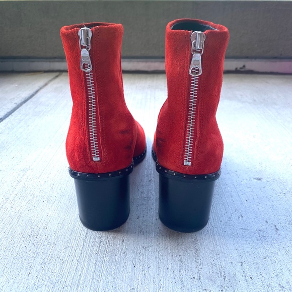 "Rag and Bone" red suede studded bootie. Please look at pics marks outside boot - Picture 3 of 4